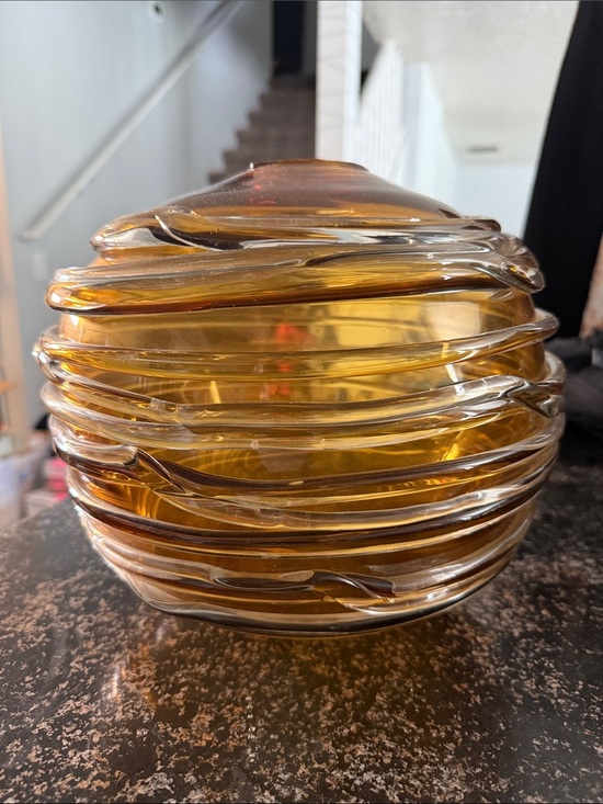 William Yeoward Other - William Yeoward Strata Amber Globe Vase Votive Hand Blown Art Glass Signed